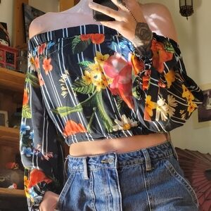 Farm Rio Off Shoulder Floral Print Crop Top - Size S